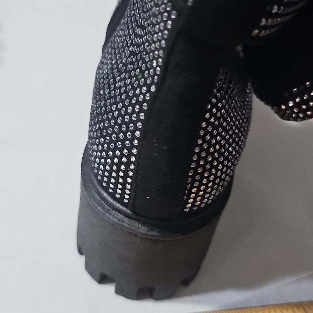 Rouge Black and Silver Rhinestone Studded Platform Boots